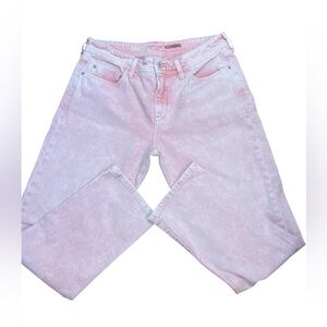 Pilcro by Anthropology high-rise acid wash straight leg pink boyfriend slim jean